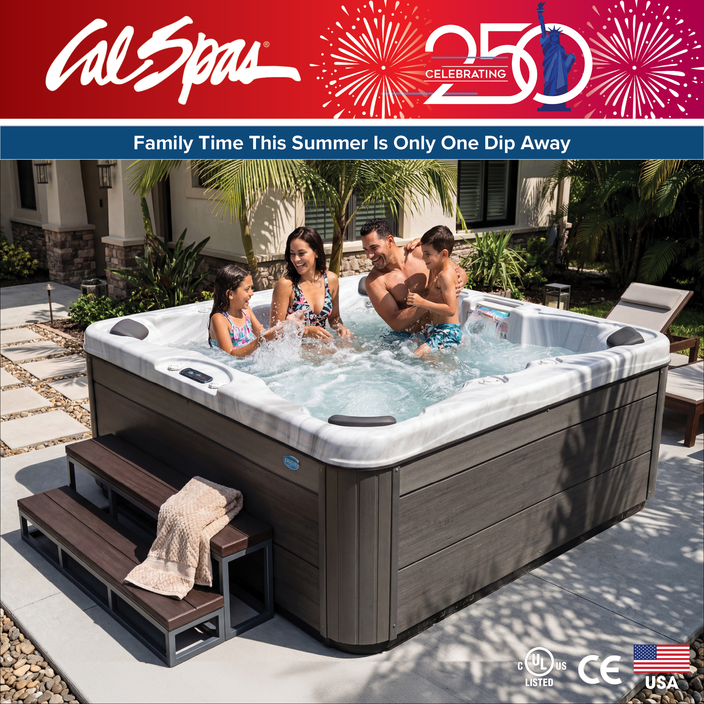 Calspas hot tub being used in a family setting - Newton